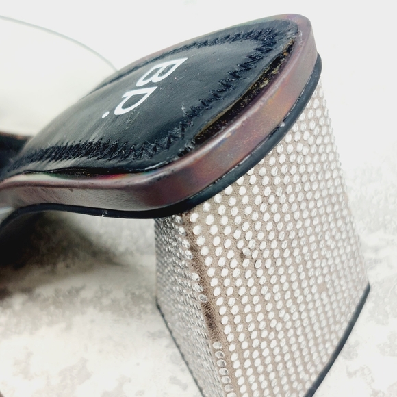 New BP Collins Gray Translucent Strap Rhinestone Triangle Heel Slide Sandal H458 - Picture 12 of 14